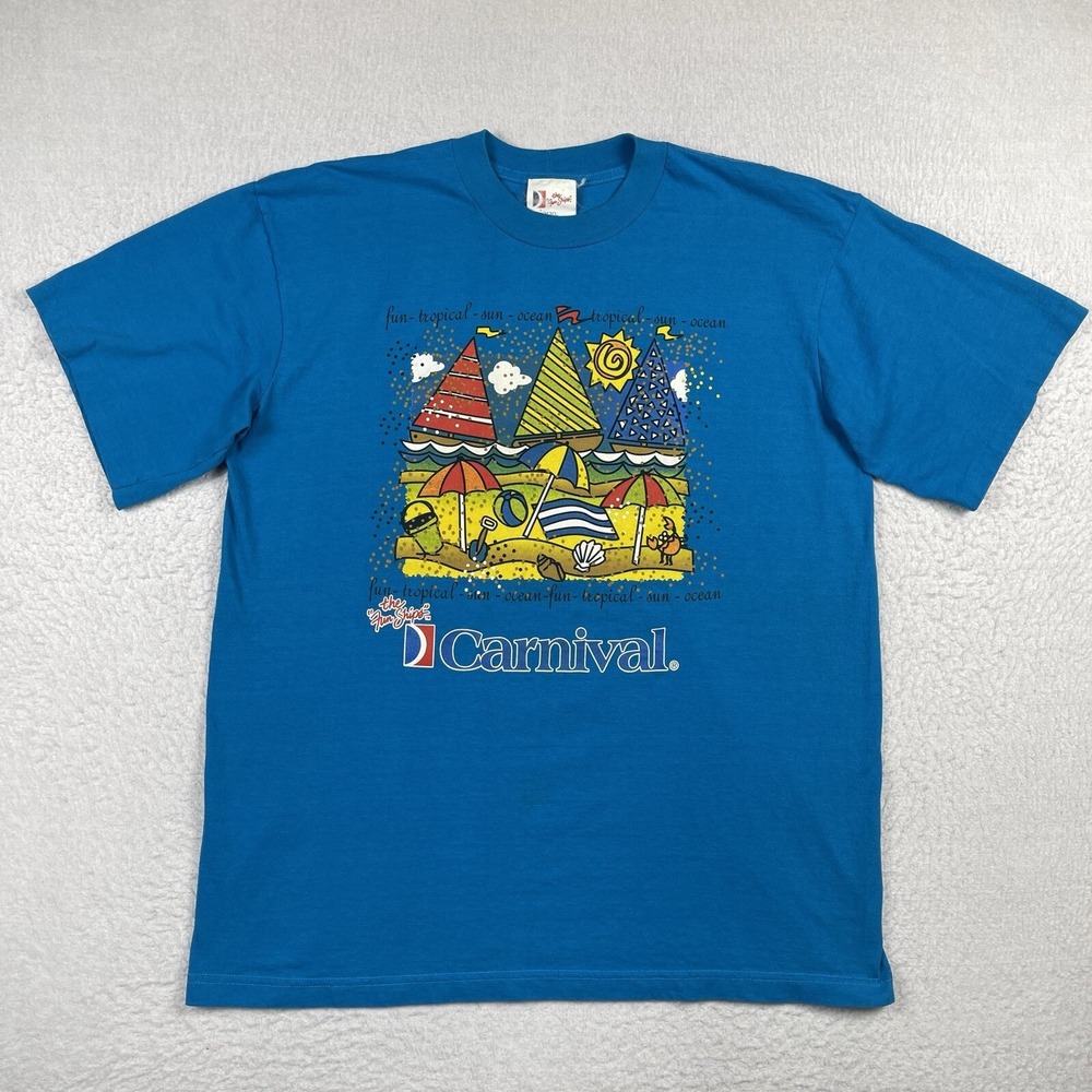 Carnival Shirt Mens XXL Blue Cruise Line Travel Vintage‎ Tropical Vacation Tee